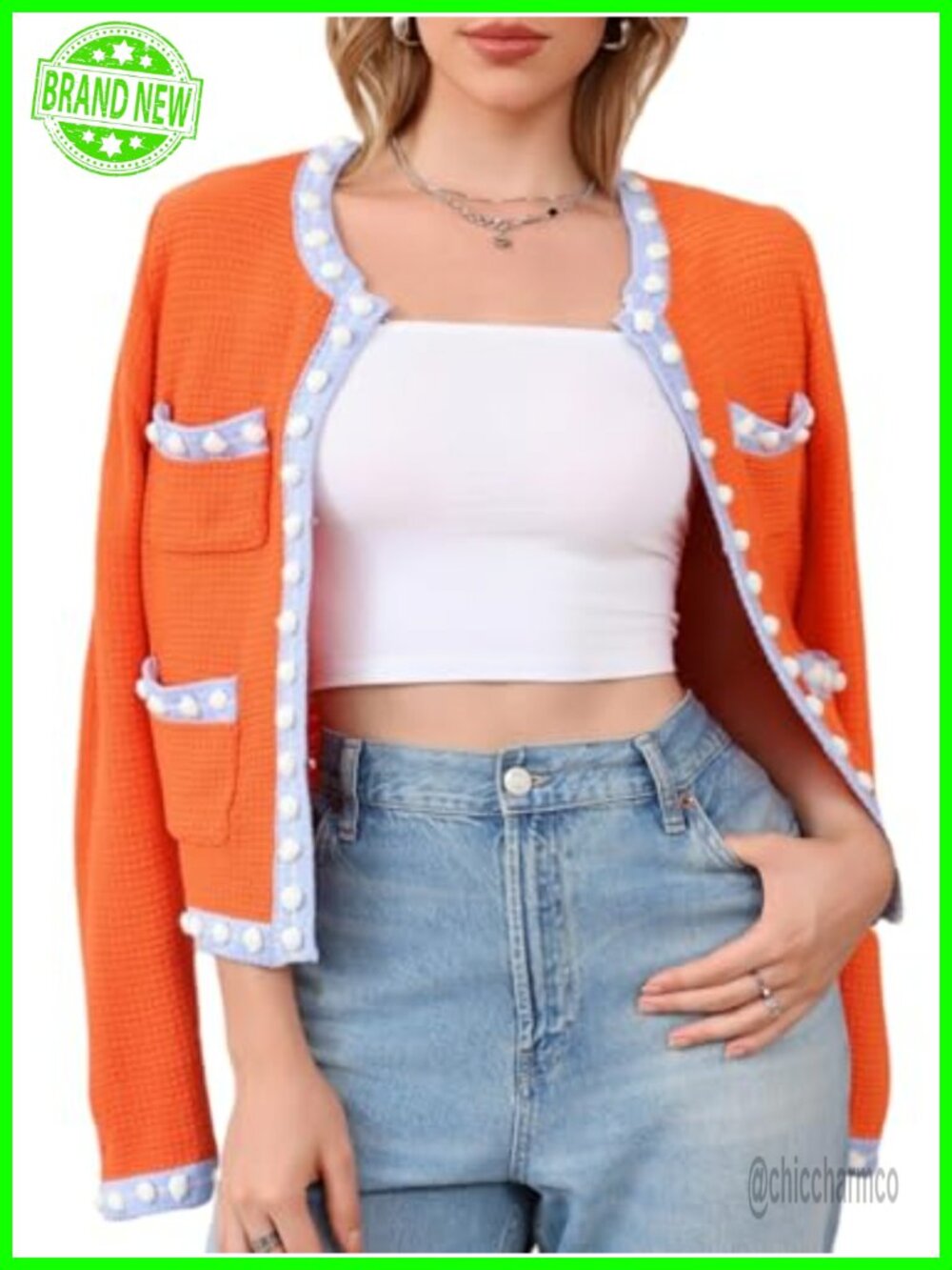 Cropped Cardigan Women Chunky Knit Open Front Jacket Fall Sweater Coat